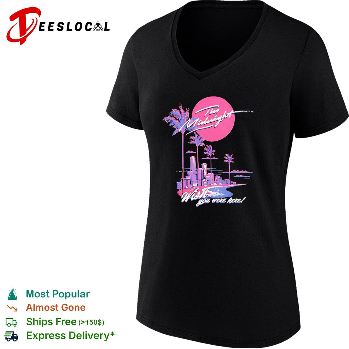 The Midnight Wish you were here Synthwave Aesthetic Neon Palm Tree Cityscape shirt Unisex