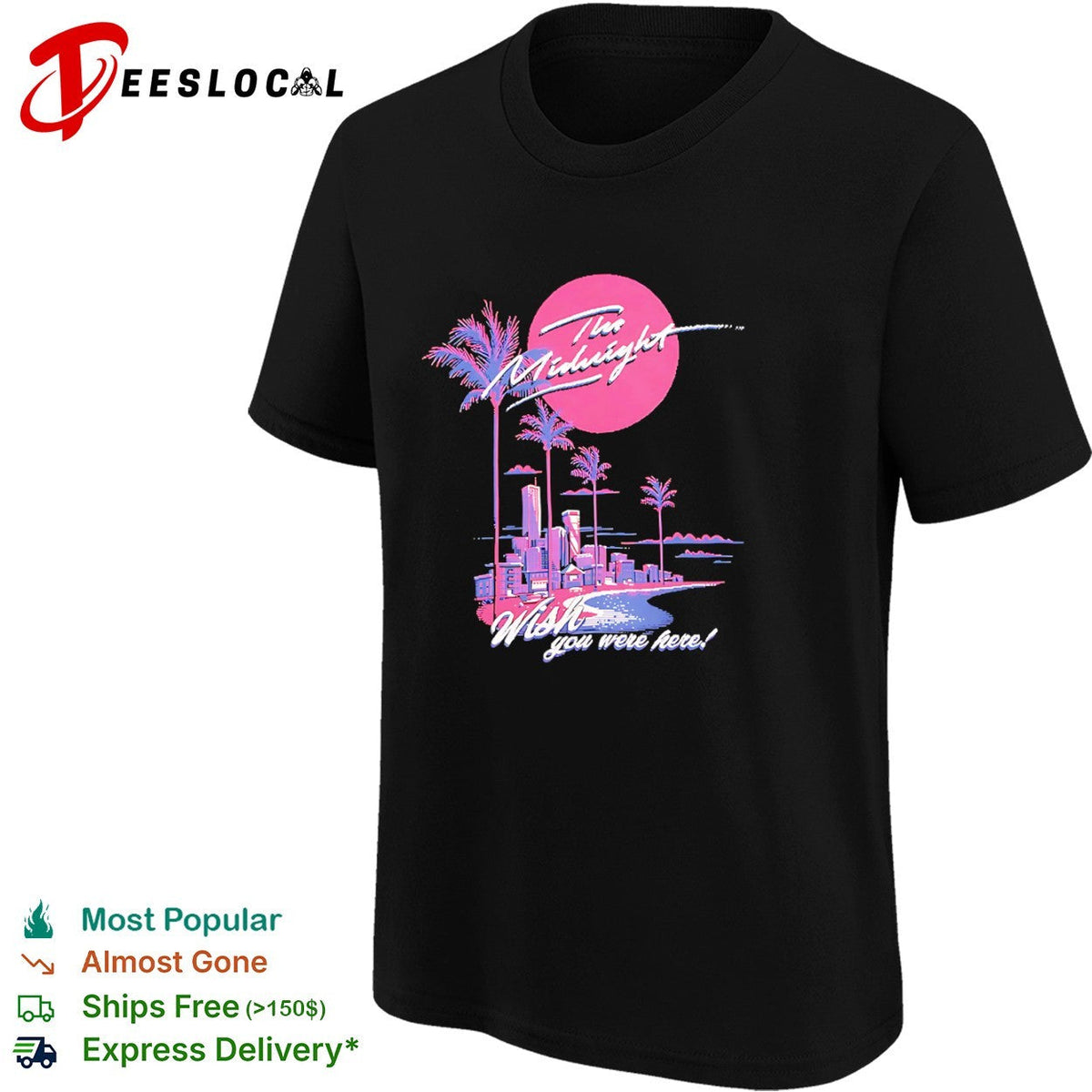 The Midnight Wish you were here Synthwave Aesthetic Neon Palm Tree Cityscape shirt Unisex