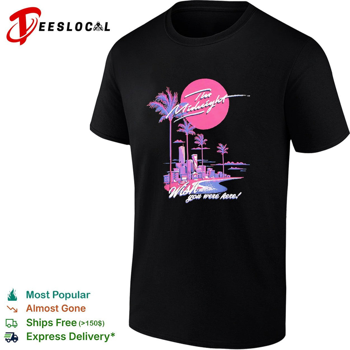 The Midnight Wish you were here Synthwave Aesthetic Neon Palm Tree Cityscape shirt Unisex
