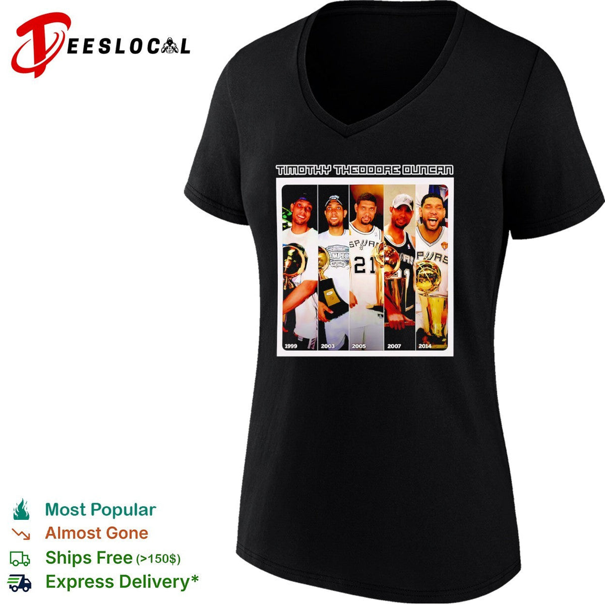 Timothy Theodore Duncan San Antonio Spurs 1999 2003 2005 2007 2014 NBA Championship shirt Unisex