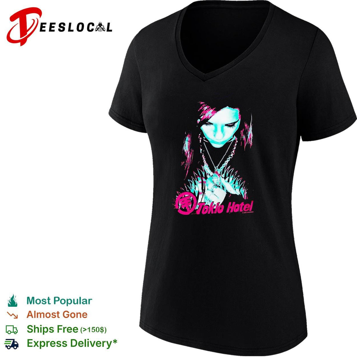 Tokio Hotel band member portrait wearing necklace dark moody graphic shirt Unisex