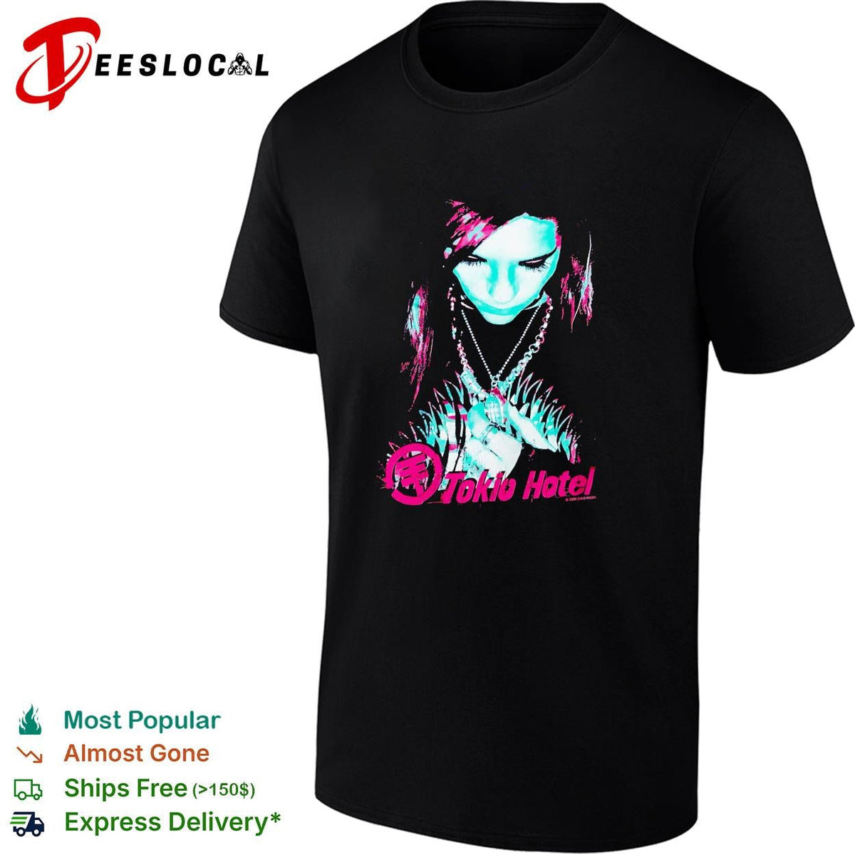 Tokio Hotel band member portrait wearing necklace dark moody graphic shirt Unisex