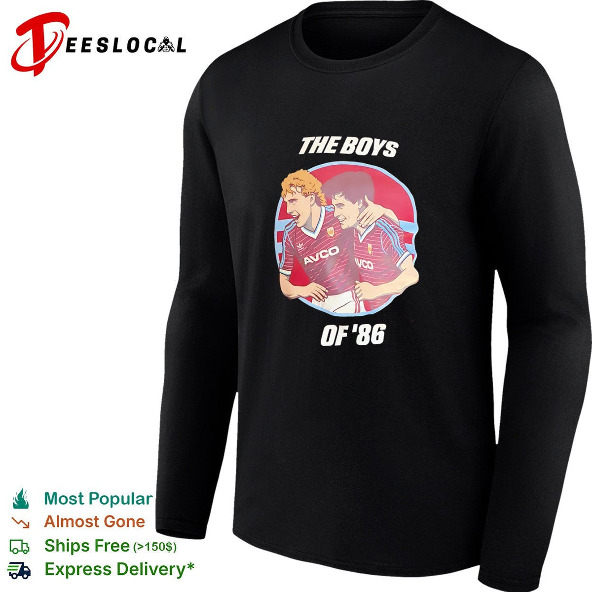 Tony Cottee and Frank McAvennie West Ham United The Boys of 86 Football Club shirt Unisex