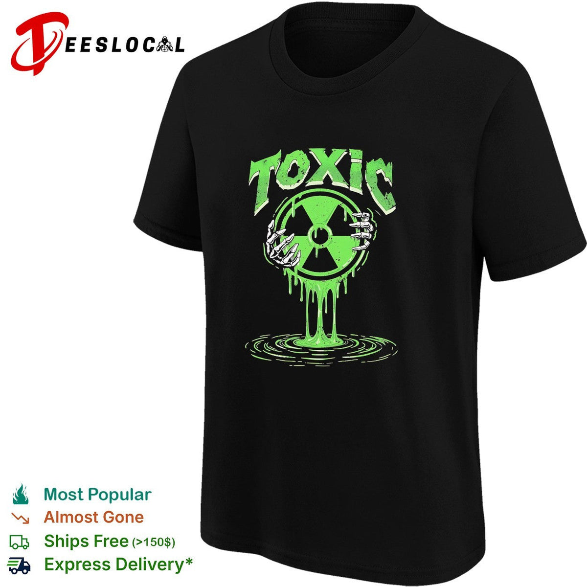 Toxic green radioactive symbol with skeletal hand dripping ooze illustration shirt Unisex