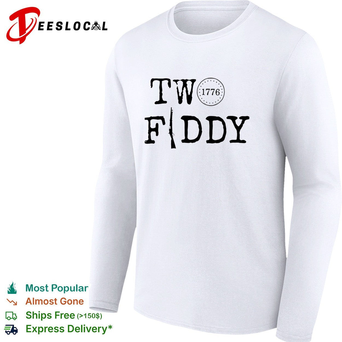Two fiddy 1776 rifle typography patriotic shirt Unisex