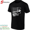 USA flag hunting fishing rifle fish hook deer antlers silhouette patriotic shirt Unisex