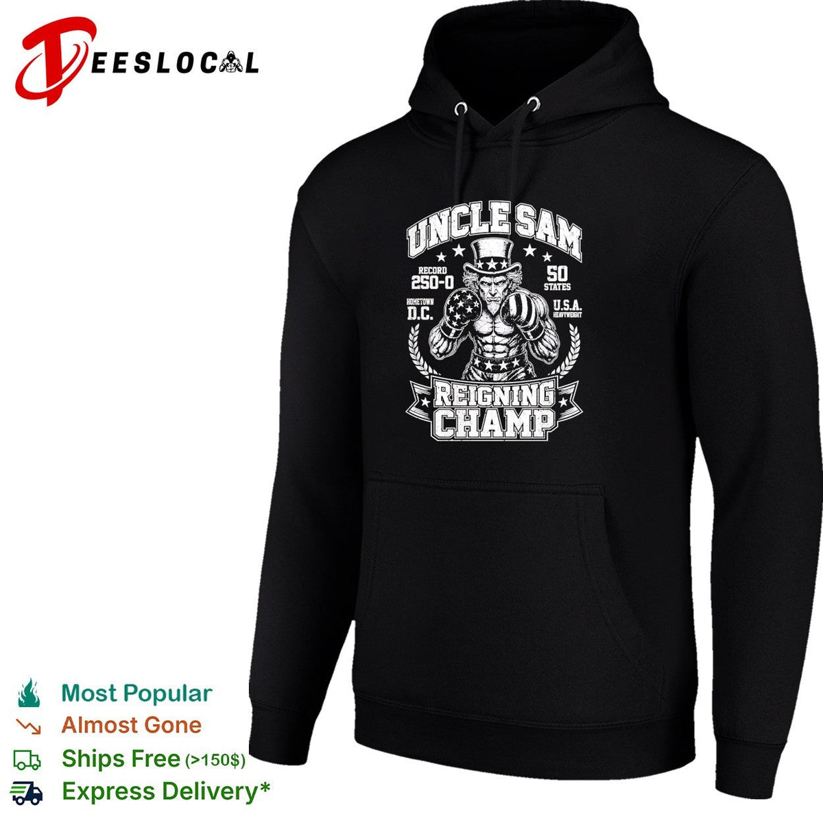 Uncle Sam reigning champ 250 0 50 states boxing graphic shirt Unisex