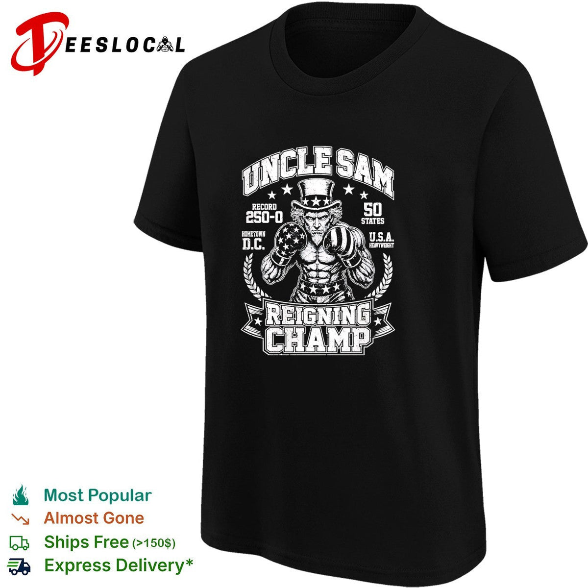 Uncle Sam reigning champ 250 0 50 states boxing graphic shirt Unisex