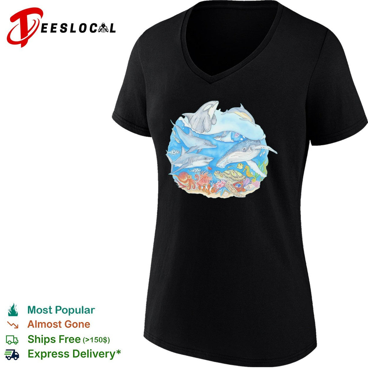 Underwater Marine Life Wildlife Ocean Whale Shark Octopus Sea Turtle shirt Unisex