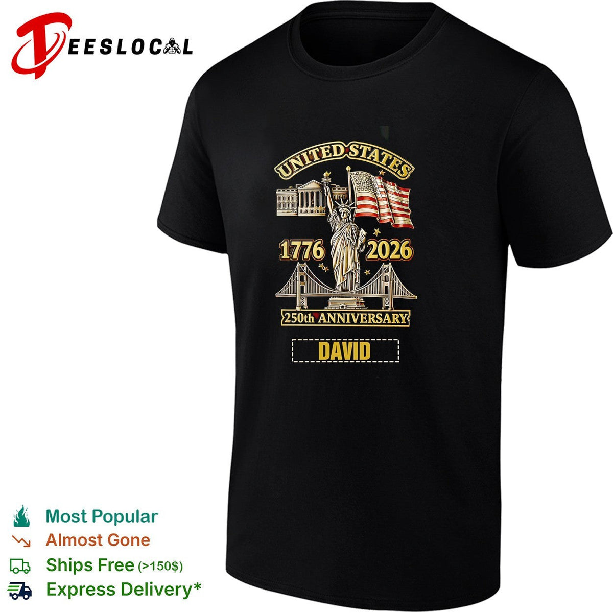 United States 1776 2026 250th anniversary David personalized patriotic name shirt Unisex