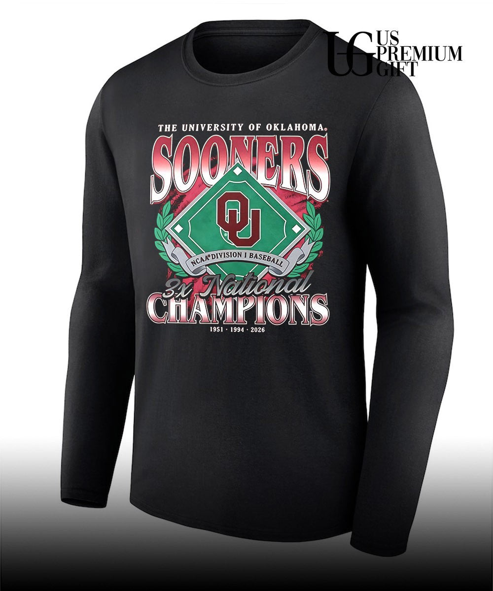 University of Oklahoma Sooners NCAA Division I Baseball 3X National Champions shirt Unisex