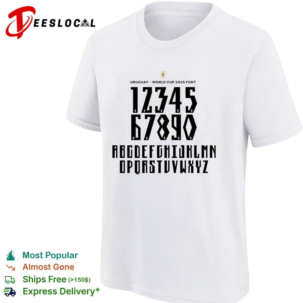Uruguay World Cup 2026 Font Alphabet Numbers Letters Custom Jersey Sports Shirt Unisex