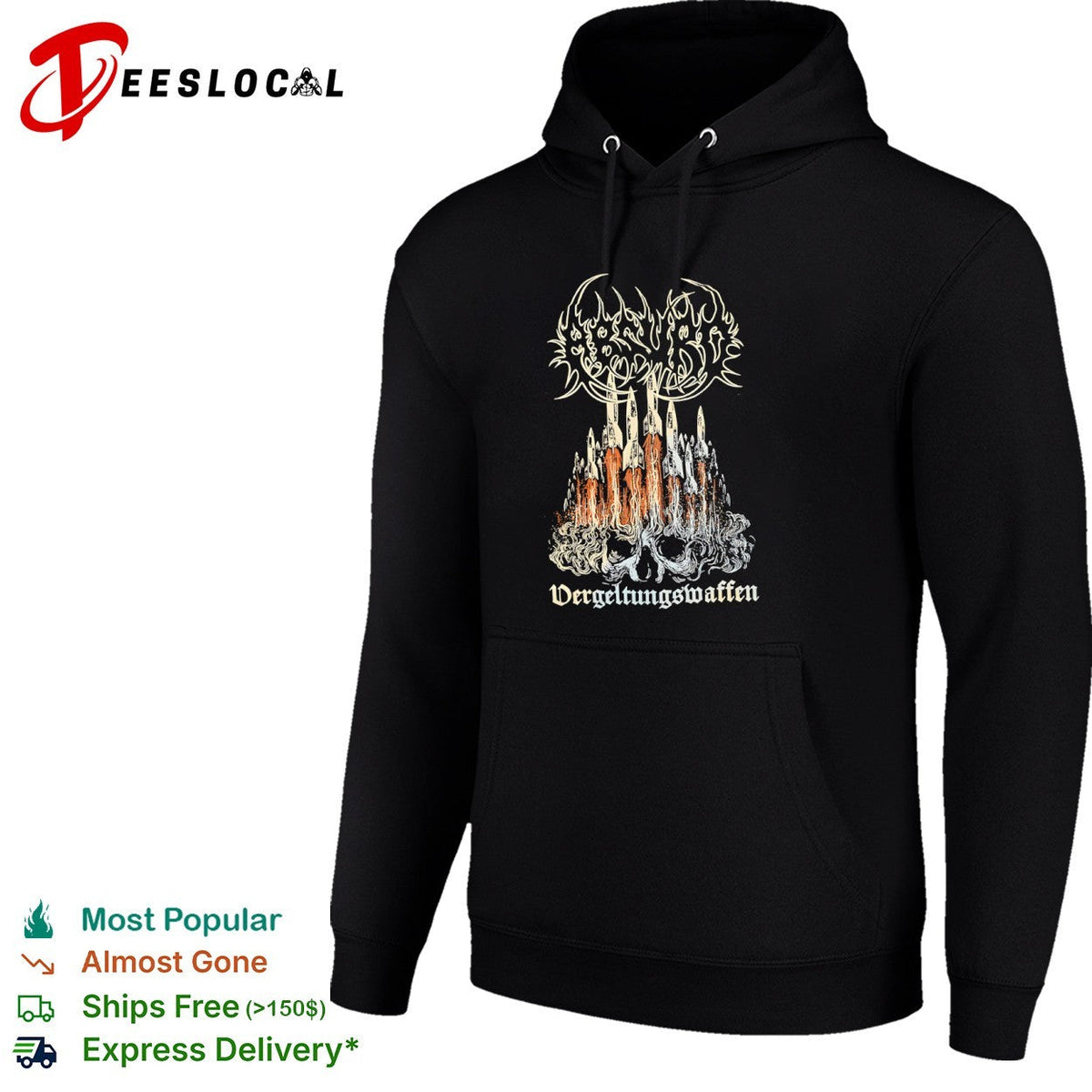 Vergeltungswaffen V2 Rocket Skull Metal Band Logo Black Heavy Metal Concert shirt Unisex