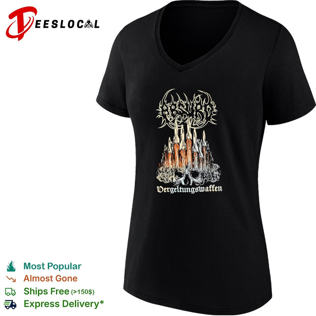 Vergeltungswaffen V2 Rocket Skull Metal Band Logo Black Heavy Metal Concert shirt Unisex