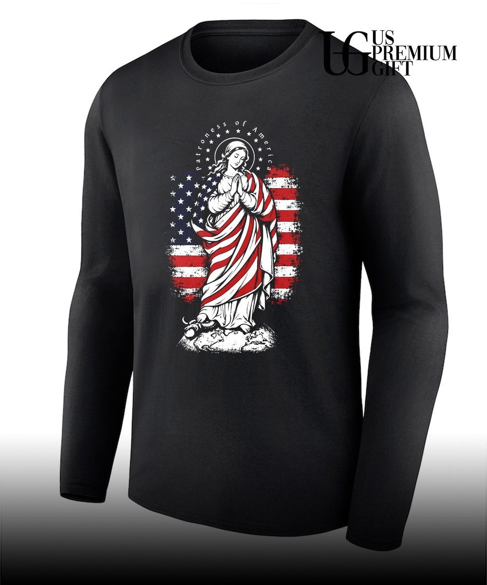 Virgin Mary Patroness of America Flag Earth Snake Religious Catholic Devotional shirt Unisex