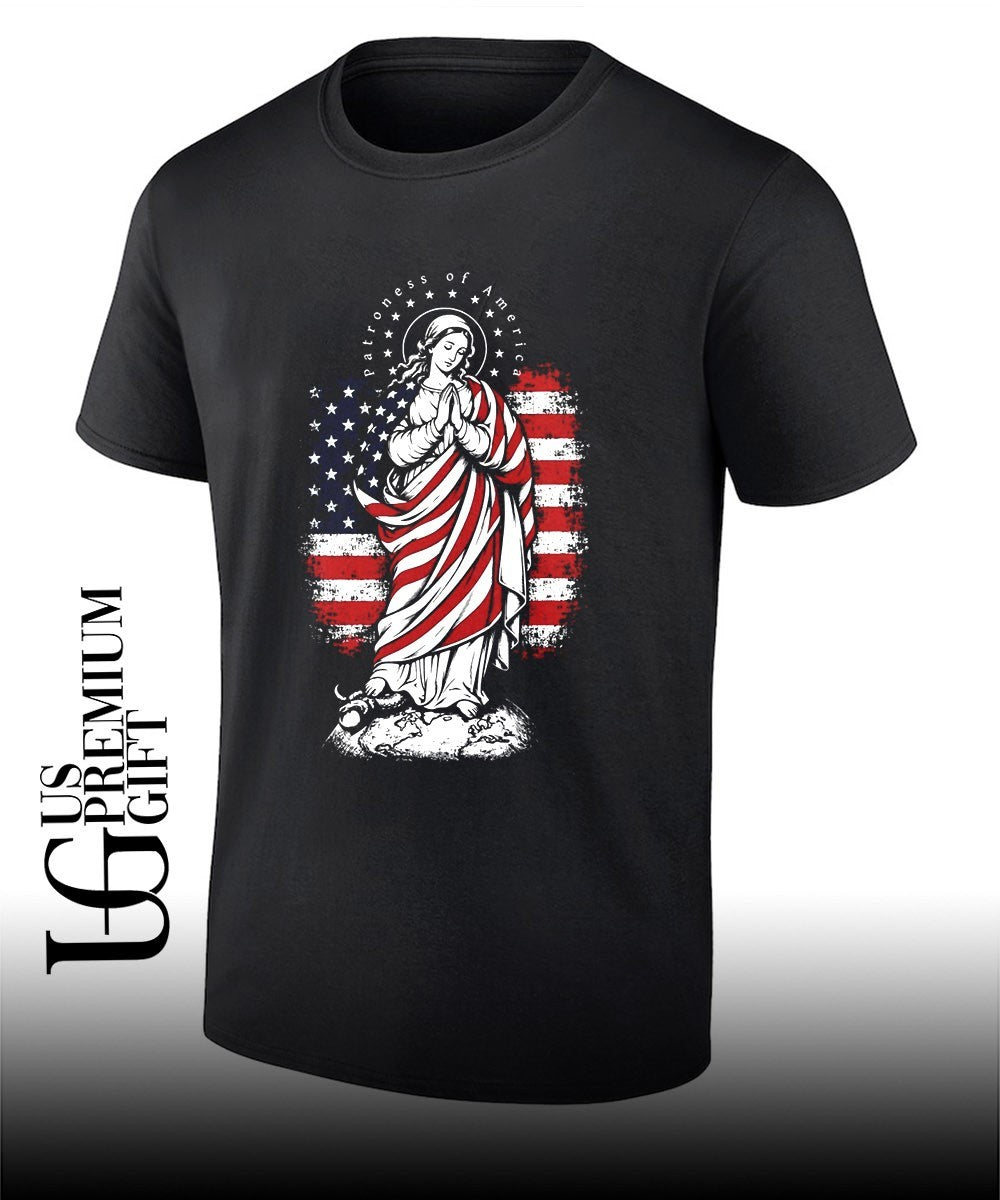 Virgin Mary Patroness of America Flag Earth Snake Religious Catholic Devotional shirt Unisex