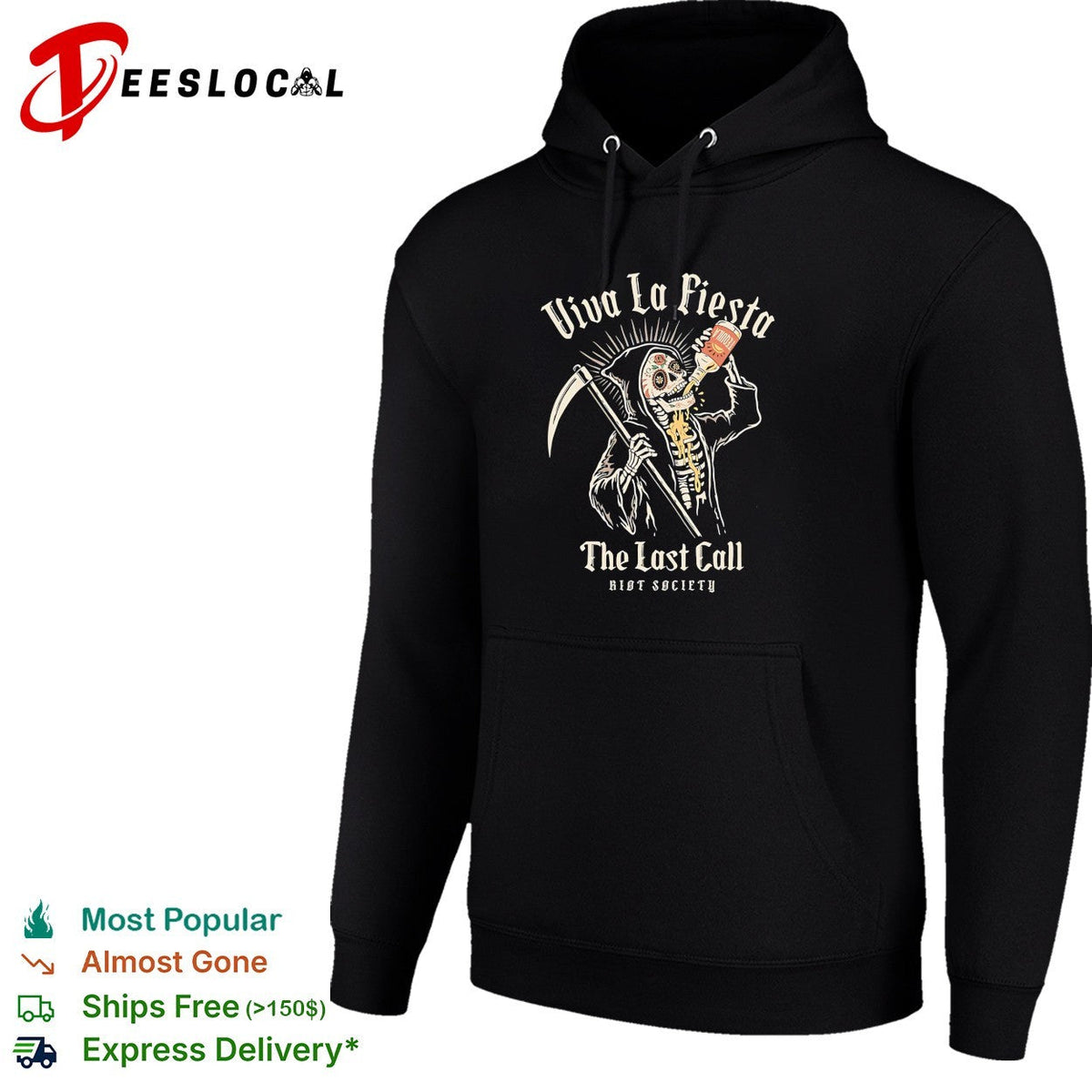 Viva la fiesta the last call skeleton with scythe Riot Society shirt Unisex