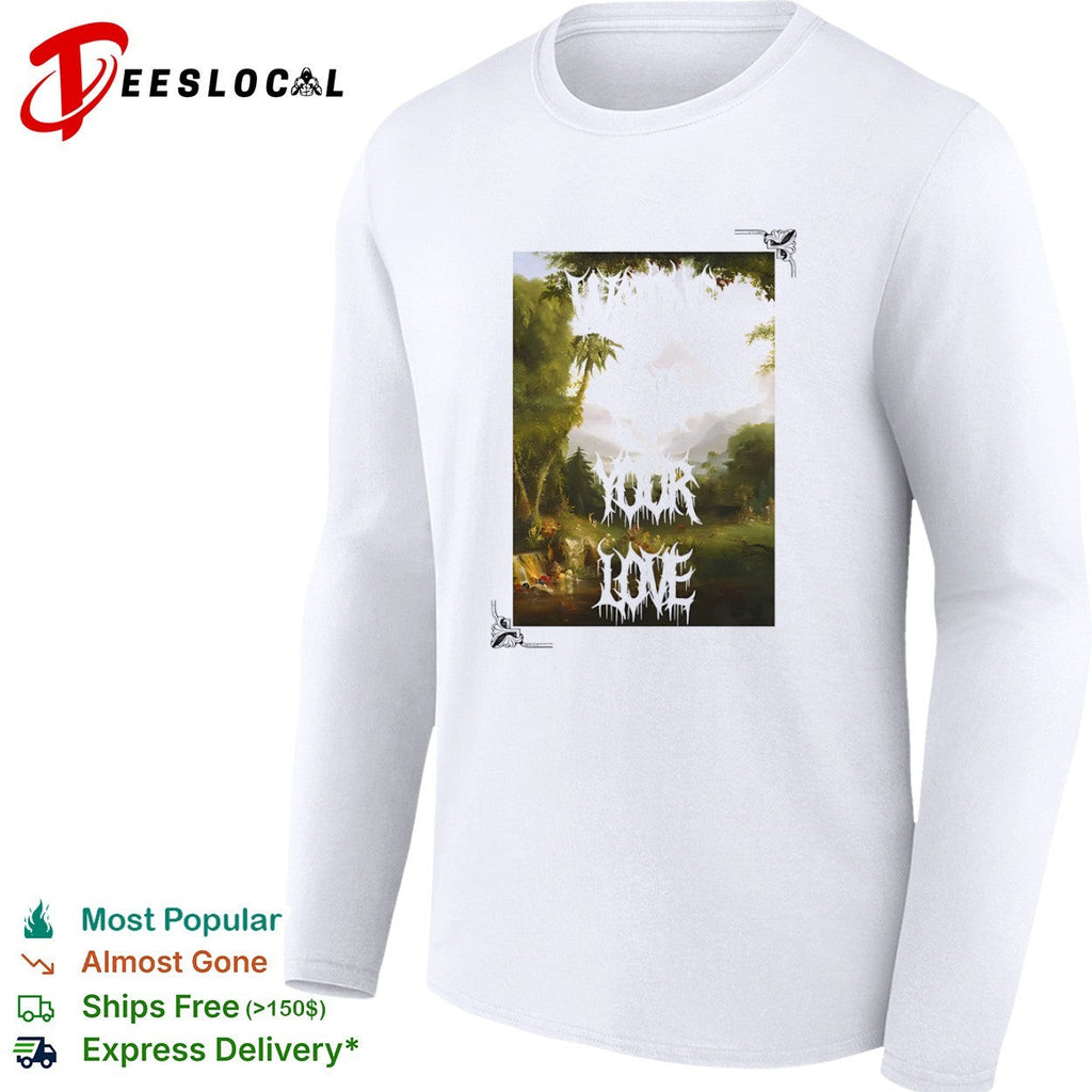 Waiting for your love Romantic Nature Landscape Painting Death Metal Font shirt Unisex