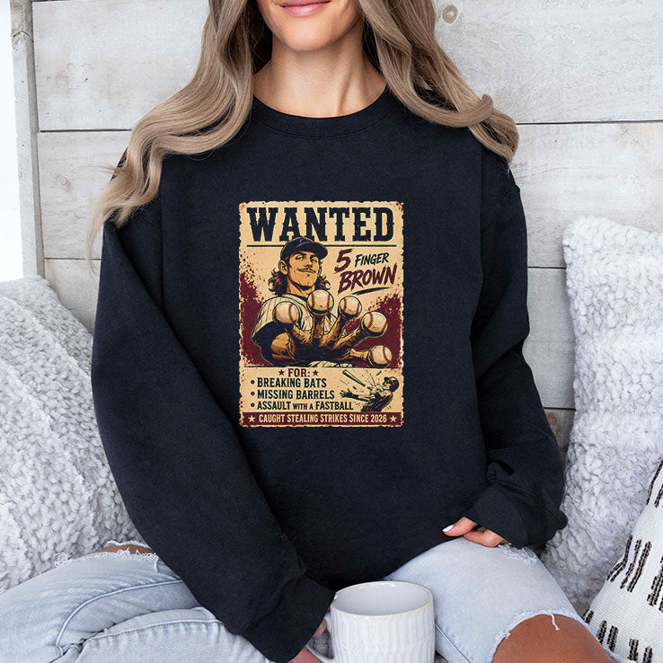 Wanted 5 Finger Brown Baseball T Shirt Unisex