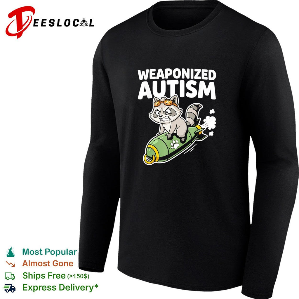 Weaponized autism raccoon riding rocket bomb funny parody humor casual cotton shirt Unisex