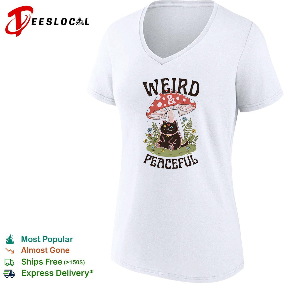Weird and Peaceful weird cat mushroom and flowers shirt Unisex