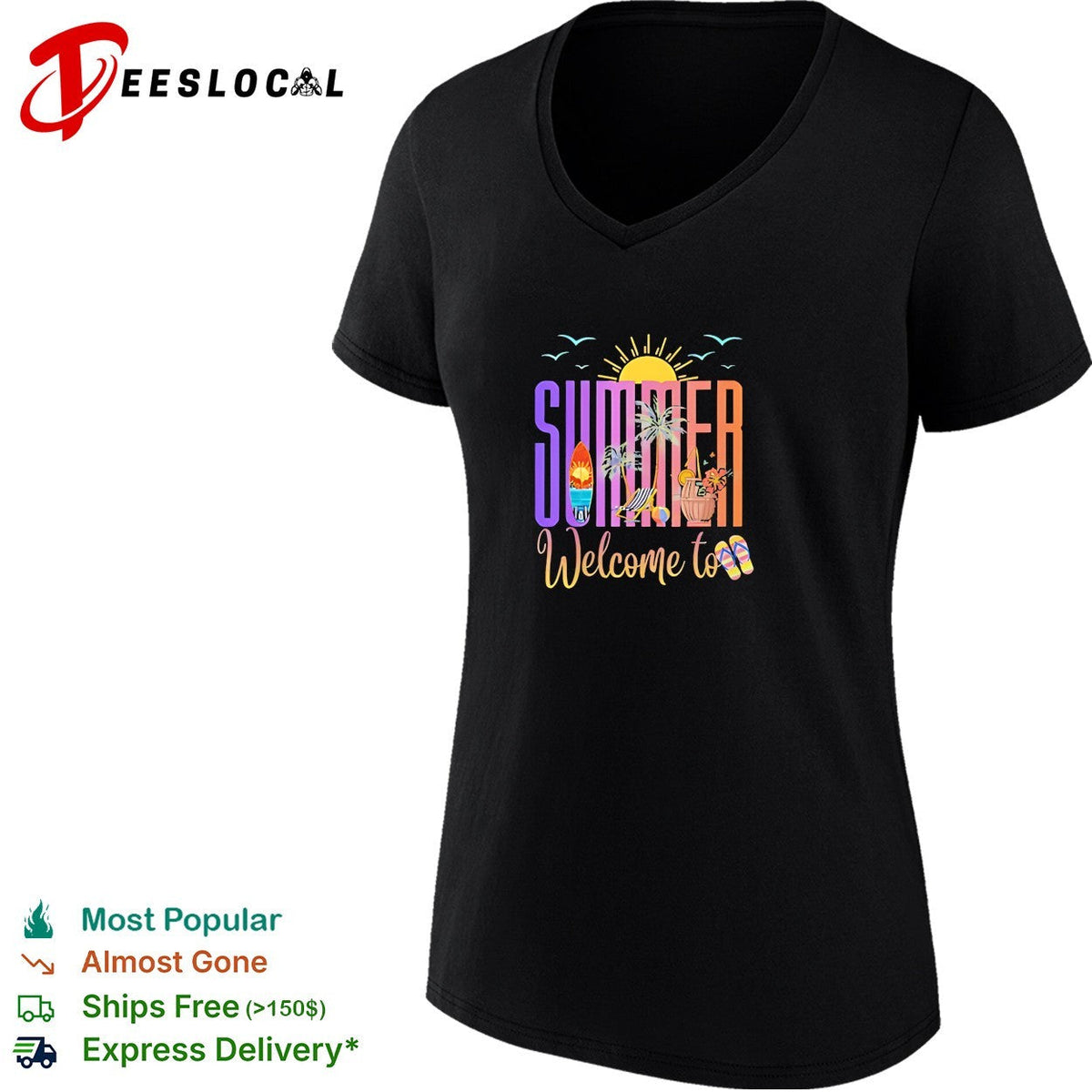 Welcome to summer beach surfboard tropical sunset vibes shirt Unisex