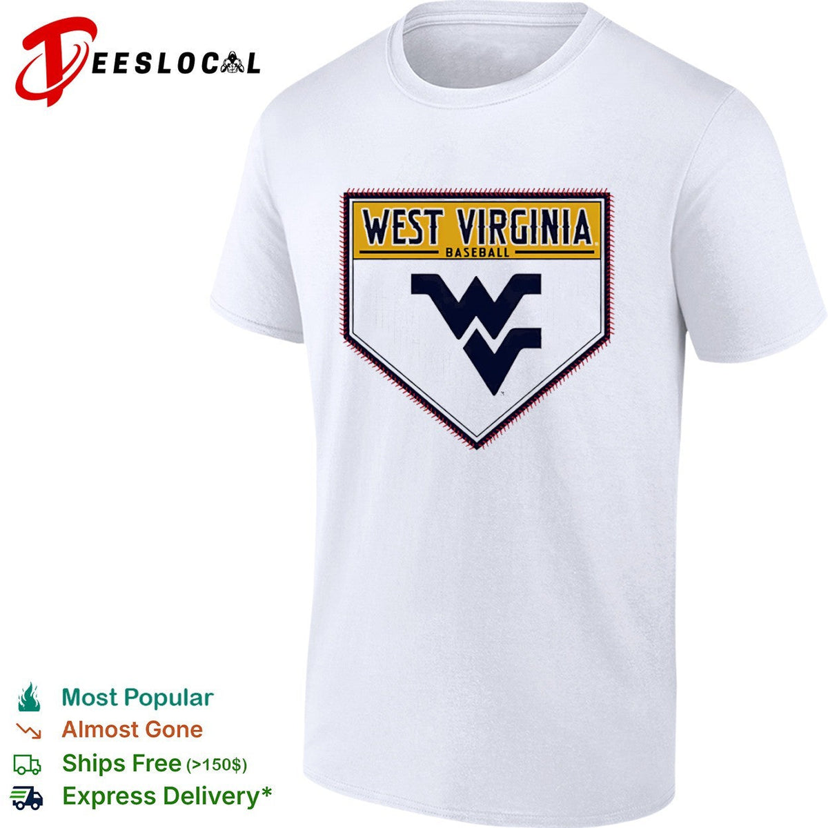 West Virginia Baseball Mountaineers Home Plate Logo shirt Unisex