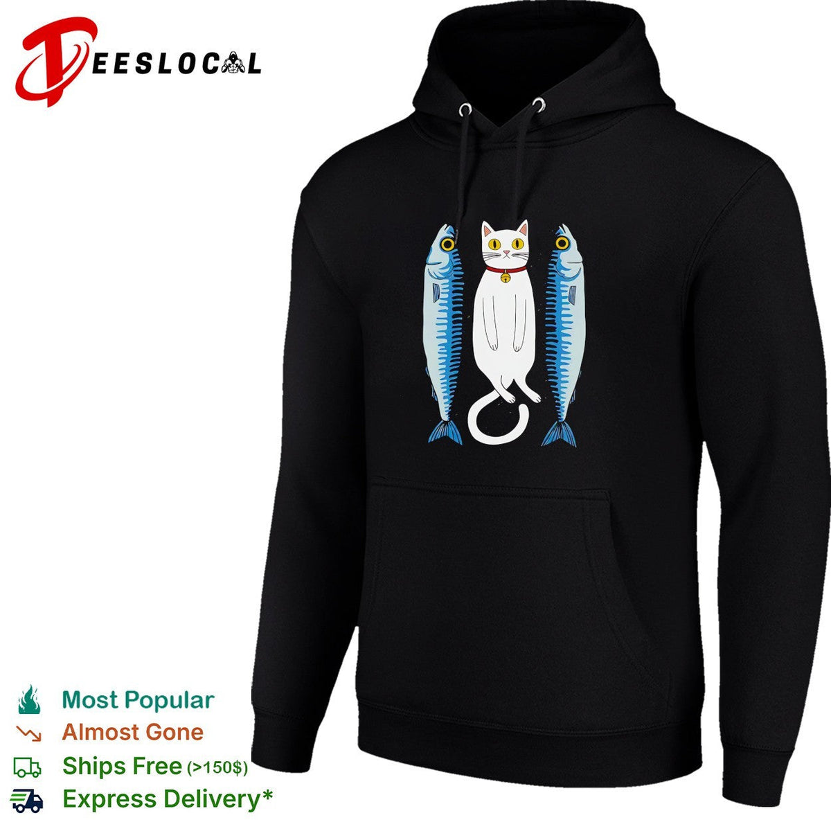 White cat with two fish meme shirt Unisex