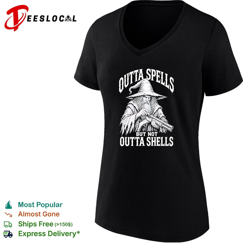 Wizard holding shotgun Outta spells but not outta shells shirt Unisex