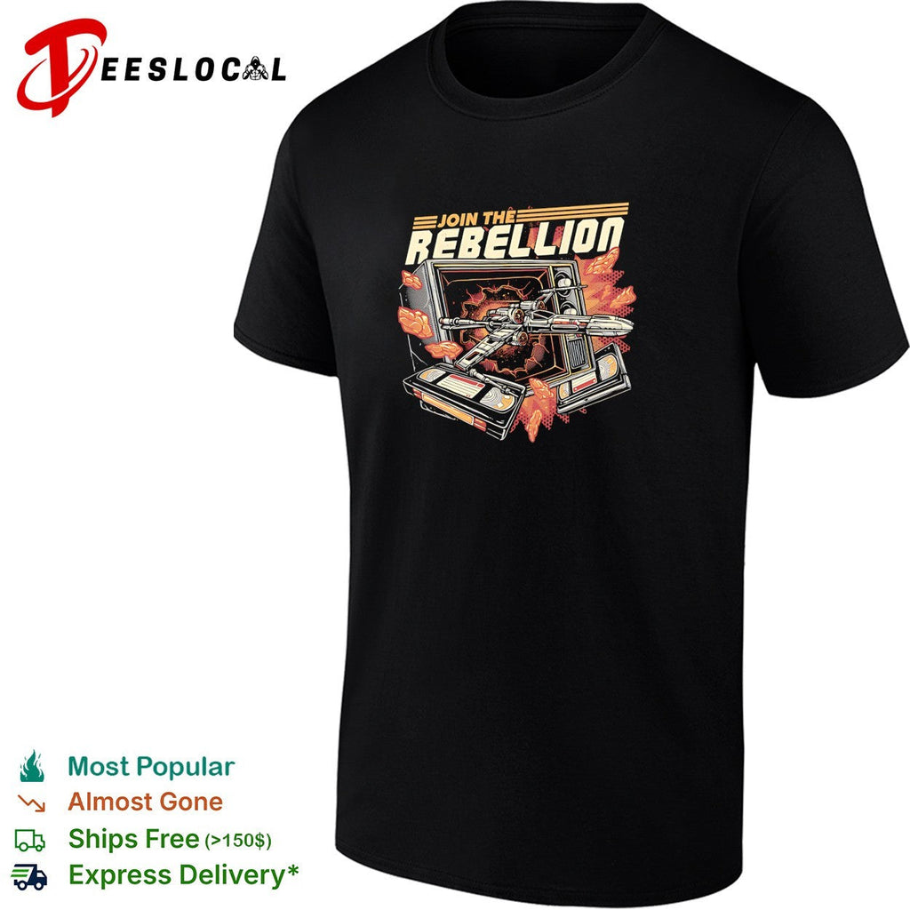 X wing fighter bursting through TV join the rebellion shirt Unisex