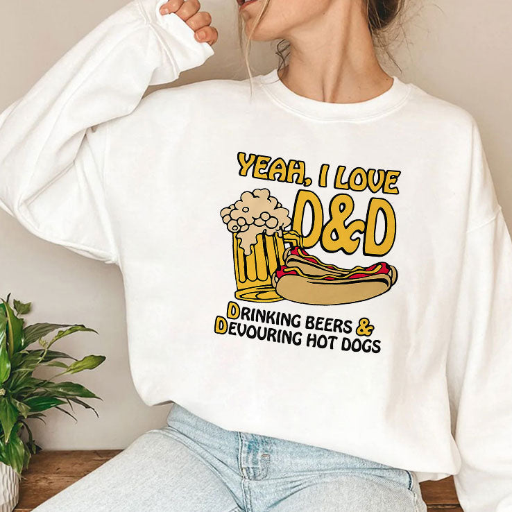 Yeah I Love D&D Drinking Beers And Devouring Hot Dogs Shirt Unisex