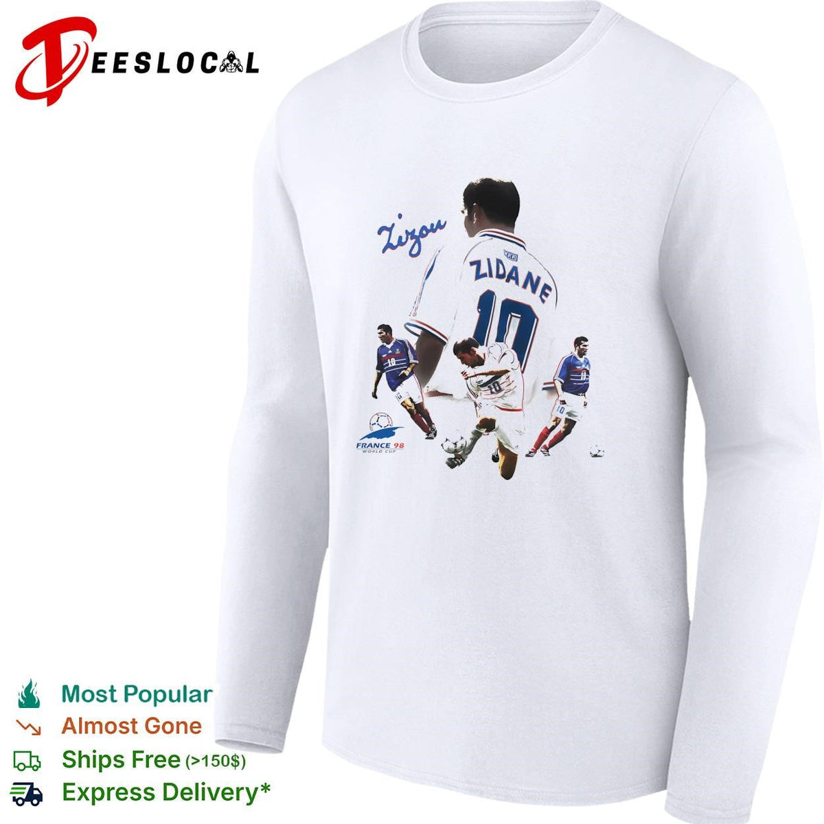Zinedine Zidane France 98 World Cup signature action photo collage poster shirt Unisex