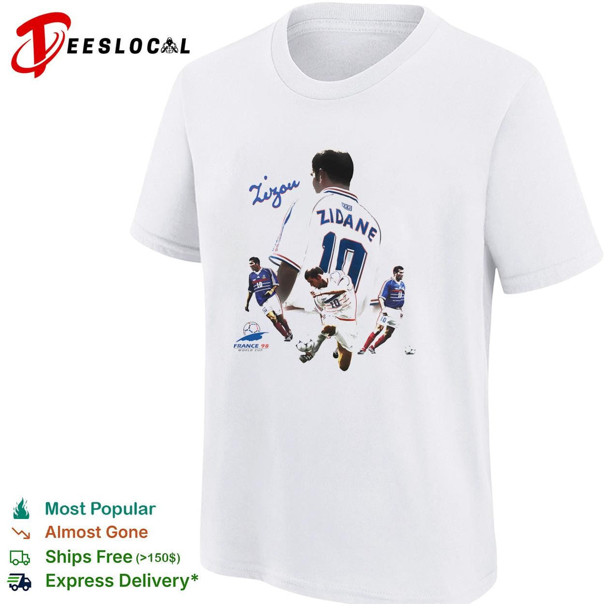 Zinedine Zidane France 98 World Cup signature action photo collage poster shirt Unisex
