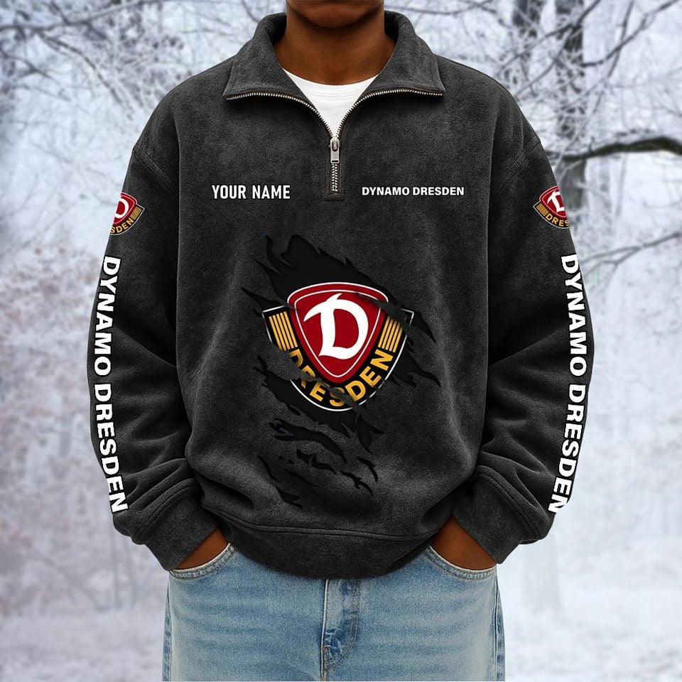 Dynamo Dresden Custom Name Quarter Zip Pullover Sweatshirt - Multicolor