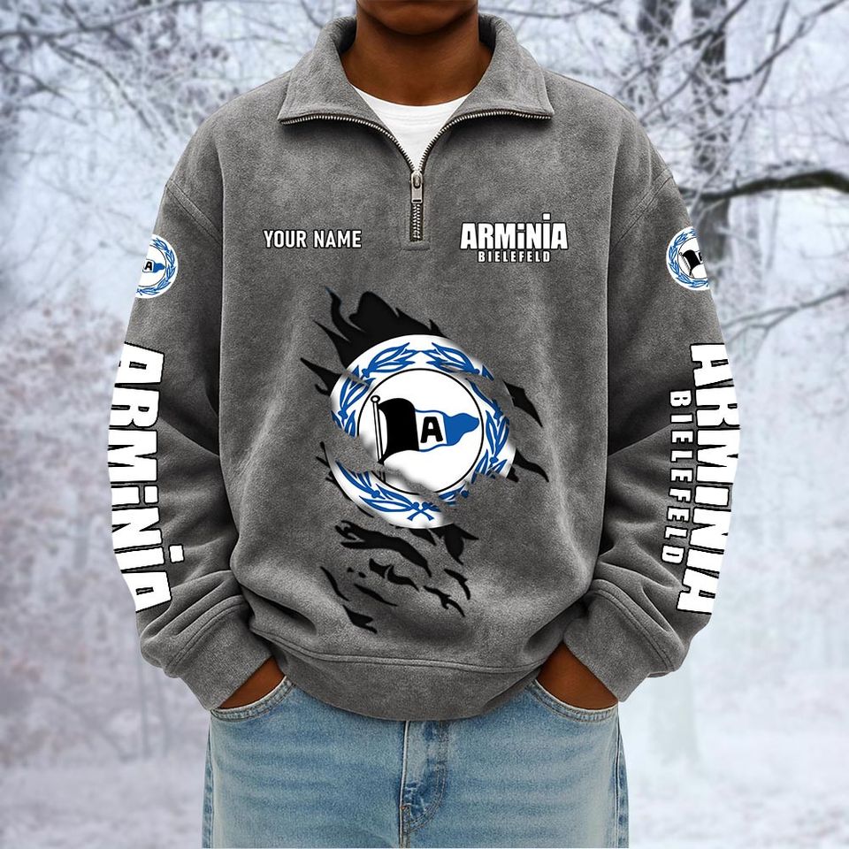 Arminia Bielefeld Custom Name Quarter Zip Pullover Sweatshirt - Multicolor