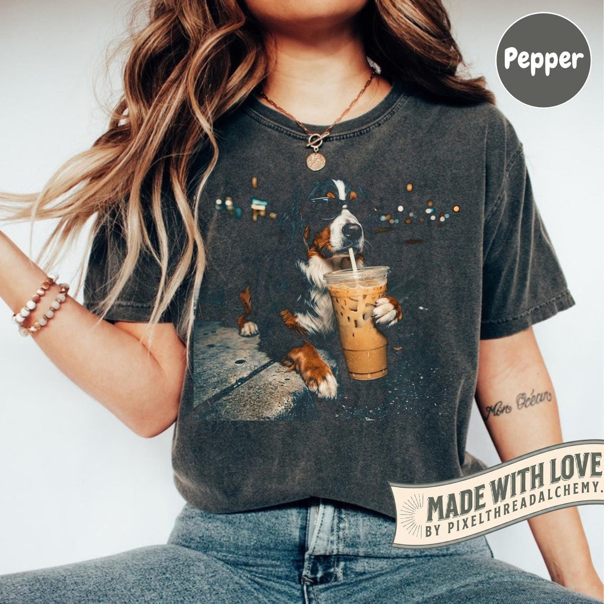 Bernese Mountain Dog Iced Coffee Dog Mom Art Tee Berner Lover Comfort Colors