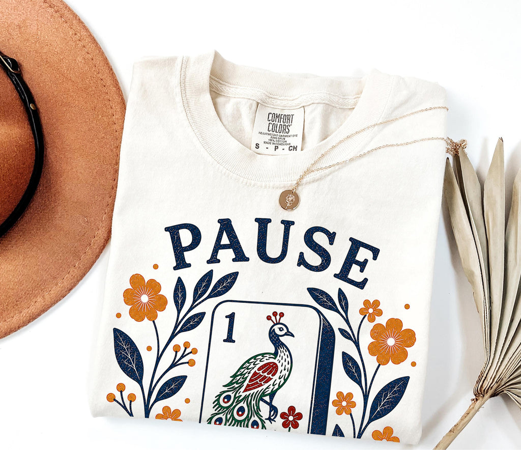 Pause Nevermind Mahjong Peacock Mahjong Tee Comfort Colors Mahjong Player Retro Floral Mahj Yellow Blue
