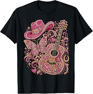 Pink Bling Cowgirl Guitar Western Rhinestone Butterfly Unisex