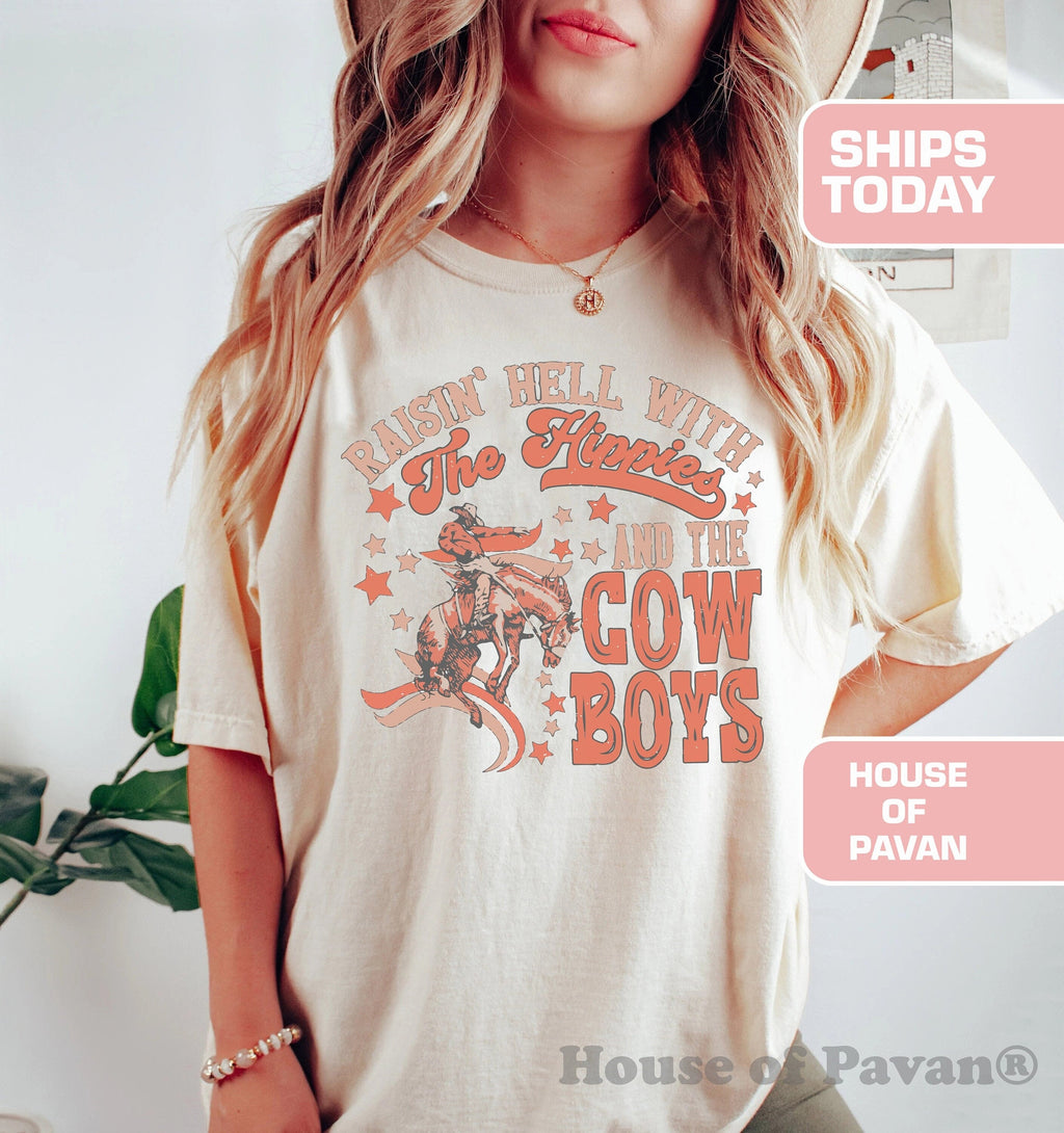 Raisin Hell Hippies Western Cowgirl Retro Nashville Country Music Comfort Colors Rodeo