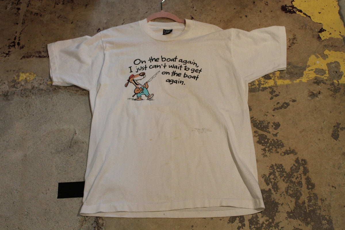 Vintage 1990s Fishing Boat Again Can'T Wait Get Boat Again Cartoon Made Usa
