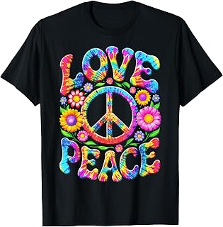 Colorful Flowers Love Peace Sign 60s 70s Tie Dye Floral