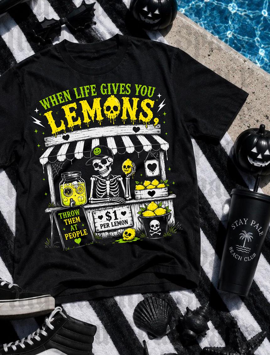 Life Gives Lemons Spooky Goth Creepy Lemonade Stand Sarcastic Goth Skeleton Summer Tee