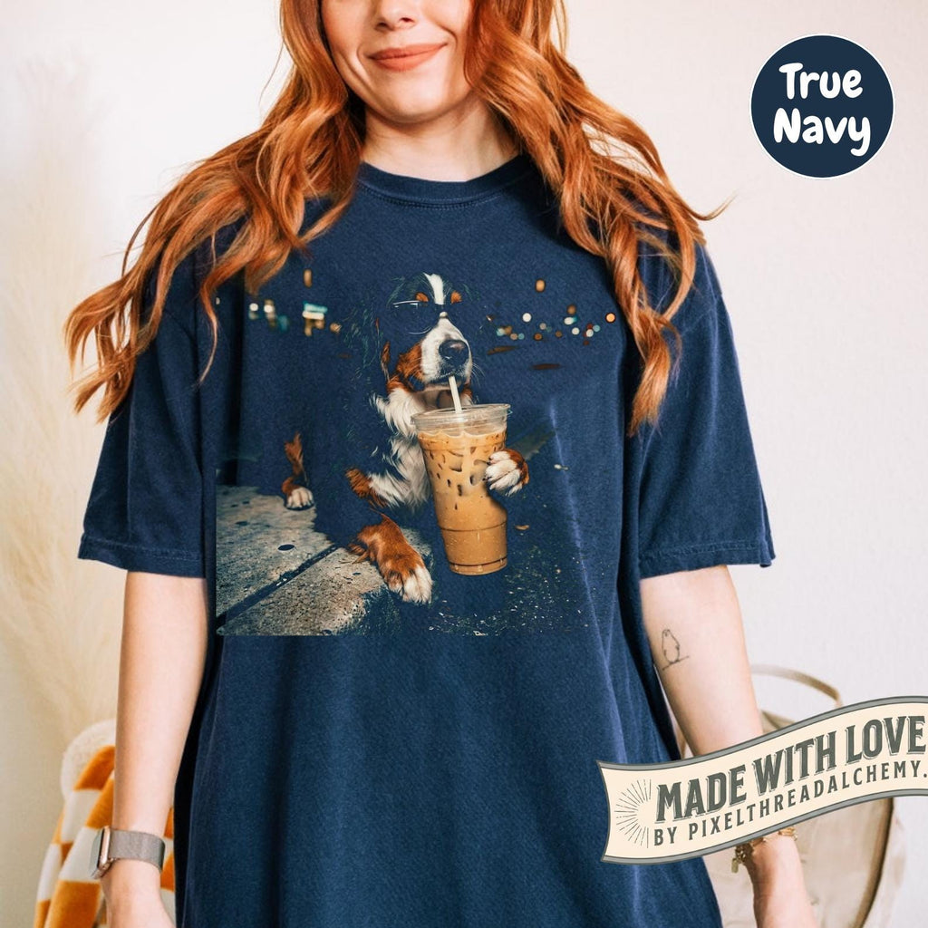 Bernese Mountain Dog Iced Coffee Dog Mom Art Tee Berner Lover Comfort Colors