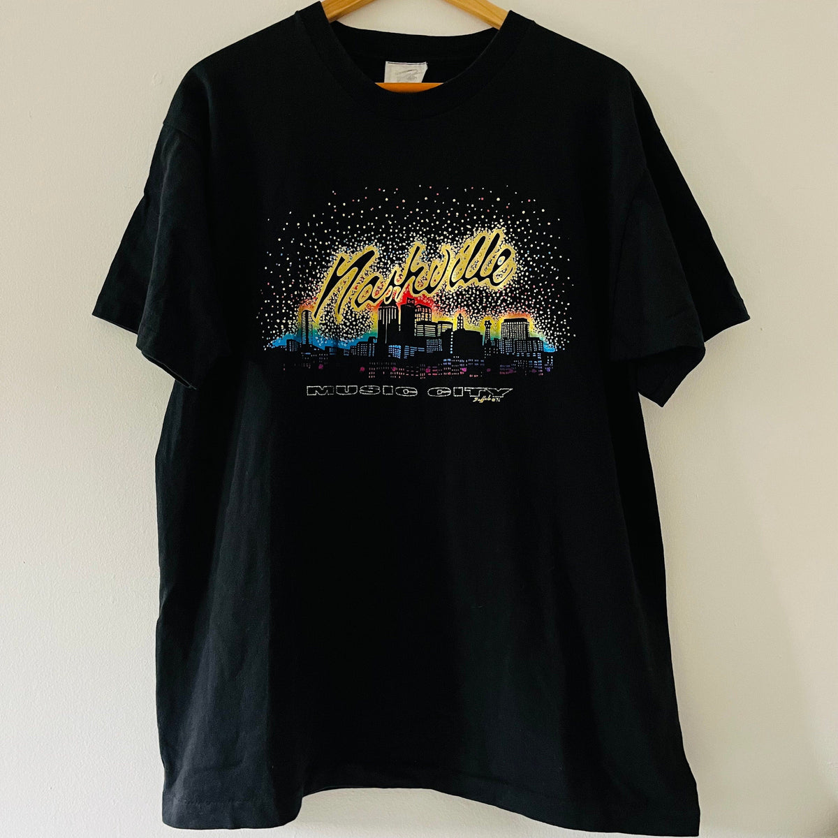 Vintage 90'S Nashville Music City Metallic Black Screen Stars Nashville Tennessee Tourist Tee Size Xl