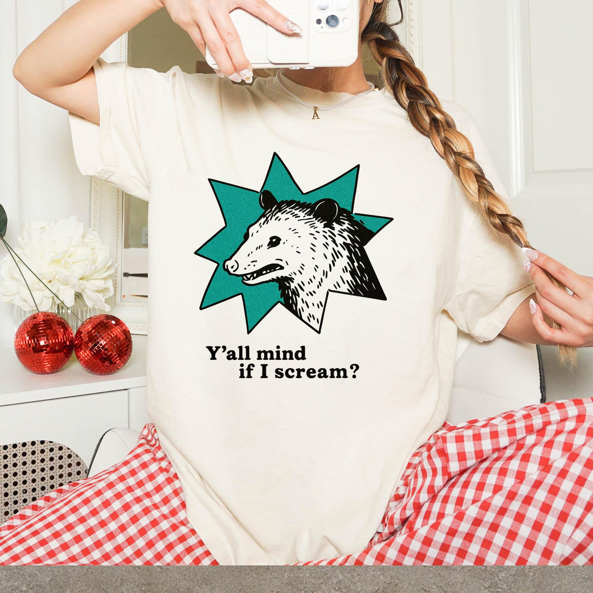 Retro Possum Comfort Colors Y'All Mind Scream Sarcastic Retro Animal Anxiety Introvert
