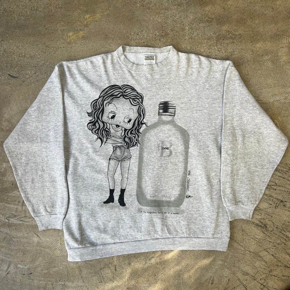 BETTY BOOP 1994 ONE FRAGRANCE Calvin Klein Parody CREWNECK SWEAT GREY TULTEX XL 4116