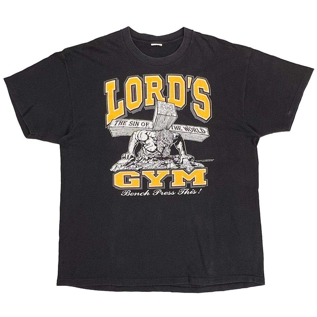 LORD'S GYM 1990 BENCH PRESS GYM! THE SIN OF THE WORLD FITS XL 2940