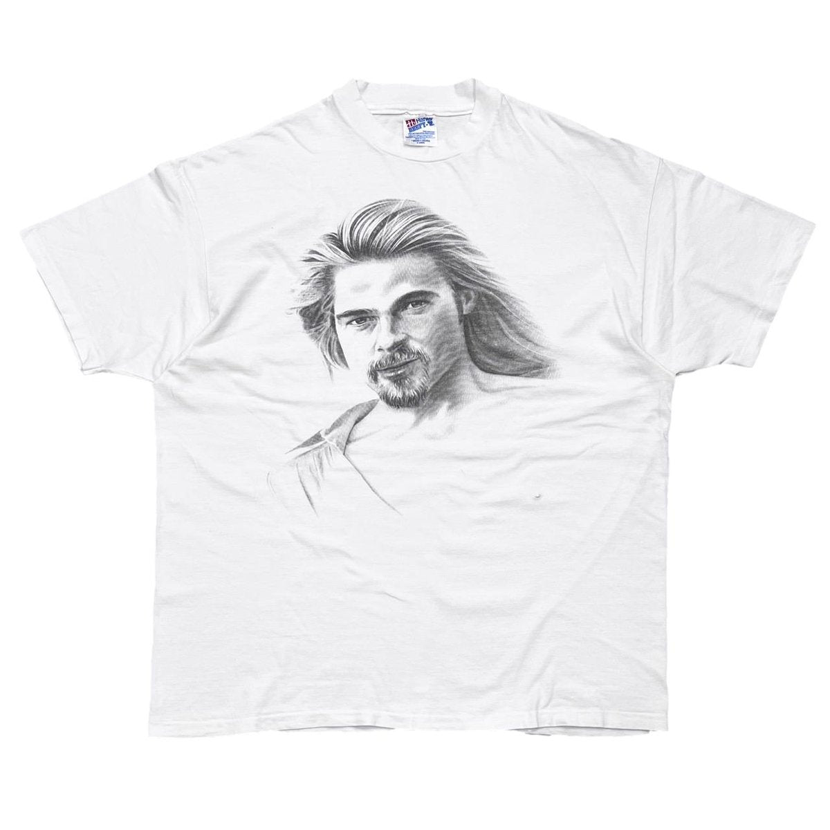 BRAD PITT MONOCHROME FACE WHITE HANES XL 6961