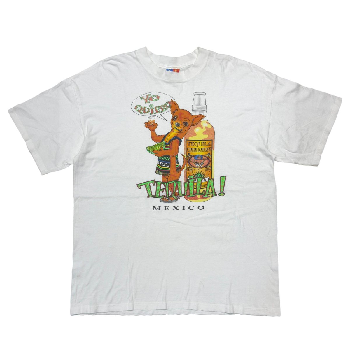 OLD & VINTAGE TEQUILLA CHIHUAHUA DRUNK DOG MEXICO WHITE XL 3493