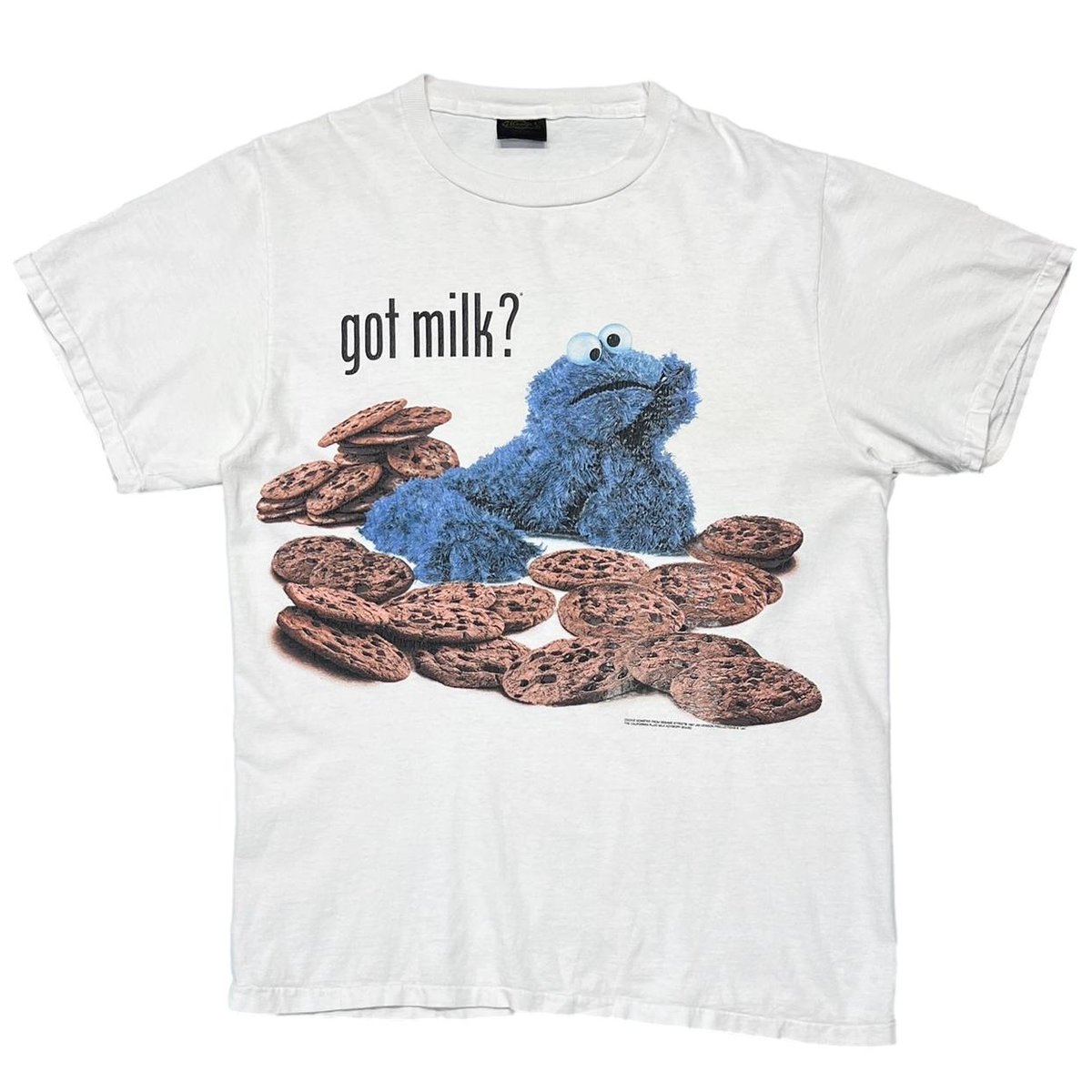 SESAME STRRET COOKIE MONSTER GOT MILK? WHITE CHANGES LARGE 0948